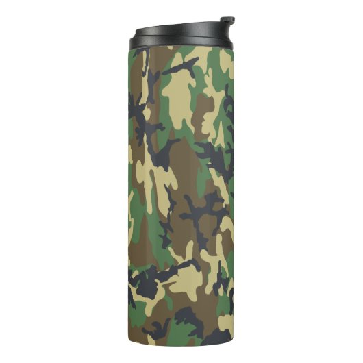 Woodland Camo Pattern Travel Mug Thermosbecher (Nach links gedreht)