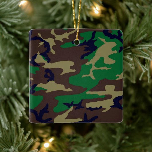 Woodland Camouflage Porcelain Square Ornament (Baum)