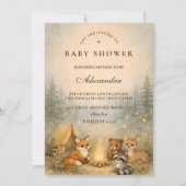 Woodland Campfire Baby Shower Einladung (Vorderseite)