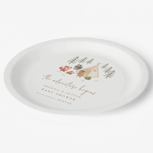 Woodland Camping Das Abenteuer beginnt mit der Kin Pappteller (Schrägansicht)