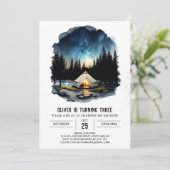 Woodland Campout Kindergeburtstag Einladung (Stehend Vorderseite)