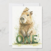 Woodland Capybara 1st Birthday Invitation Feiertagskarte (Vorderseite)