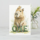 Woodland Capybara 1st Birthday Invitation Feiertagskarte (Stehend Vorderseite)