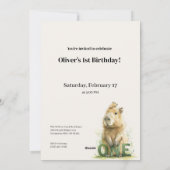Woodland Capybara 1st Birthday Invitation Feiertagskarte (Rückseite)