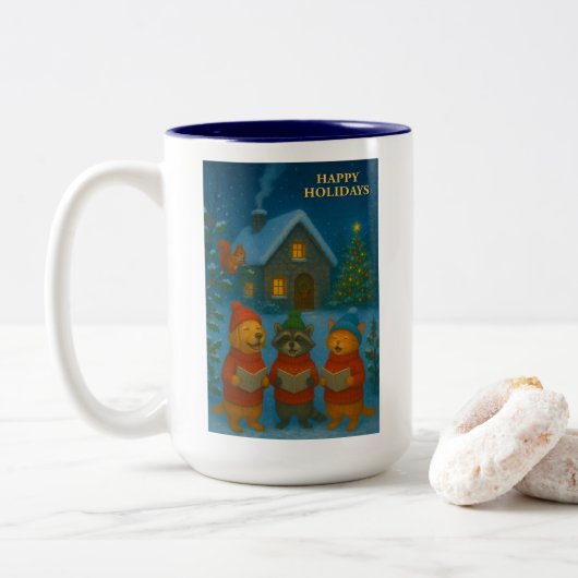 Woodland Carol Choir Zweifarbige Tasse (Mit Donut)