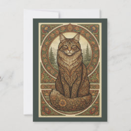 Woodland Cat Nordic Folk Art Flat Thank You Dankeskarte