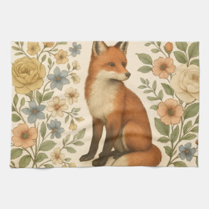 Woodland Charm Sweet Fox Delicate Florals Warm Geschirrtuch