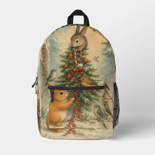 Woodland christmas bunny festive cozy winter bedruckter rucksack (Vorderseite)