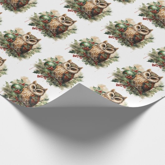 Woodland Christmas Owl Geschenkpapier (Ecke)
