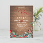 Woodland Christmas Party Red Cardinal Invitation Einladung (Stehend Vorderseite)