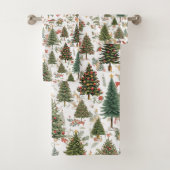 Woodland Christmas Trees,Forest Design Badhandtuch Set (Insitu)