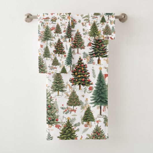 Woodland Christmas Trees,Forest Design Badhandtuch Set (Insitu)