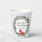 Woodland Christmas Wreath, Cardinal, Snowflakes Pappbecher (Rückseite)