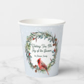 Woodland Christmas Wreath, Cardinal, Snowflakes Pappbecher (Vorderseite)