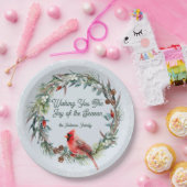 Woodland Christmas Wreath, Cardinal, Snowflakes Pappteller (Party)