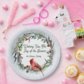 Woodland Christmas Wreath, Cardinal, Snowflakes Pappteller (Party)