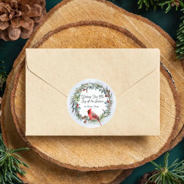 Woodland Christmas Wreath, Cardinal, Snowflakes Runder Aufkleber