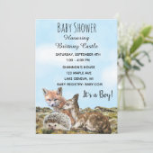 Woodland Creature Animals Baby Dusche Einladung (Stehend Vorderseite)