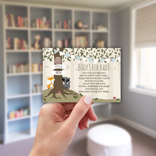 Woodland Creatures Baby Boy Book Request Begleitkarte