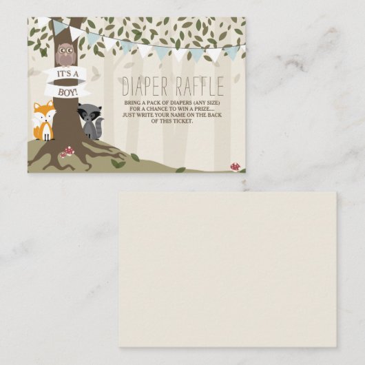Woodland Creatures Baby Boy Diaper Raffles Begleitkarte (Vorne/Hinten)
