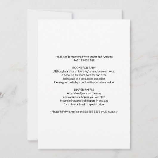 Woodland Creatures Baby Shooter Invite Watercolor Einladung (Rückseite)