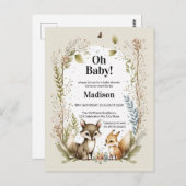 Woodland Creatures Baby Shooter Invite Watercolor Postkarte (Vorne/Hinten)