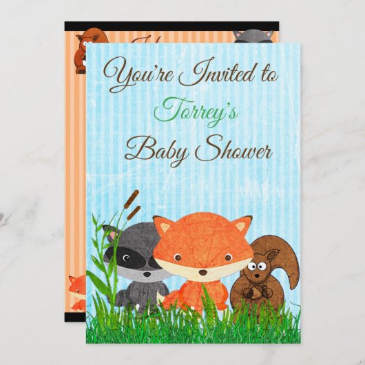 Woodland Creatures Baby Shower Einladung (Vorne/Hinten)
