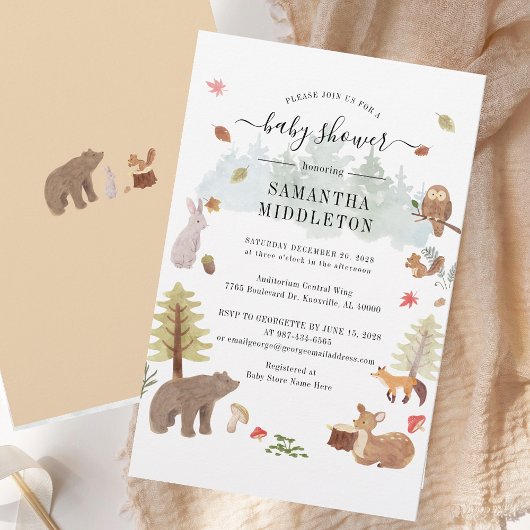 Woodland Creatures Baby Shower Einladung Briefpapier