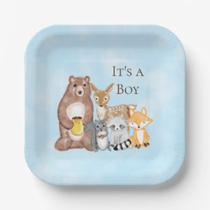 Woodland Creatures Baby Shower Es ist ein Junge Pappteller