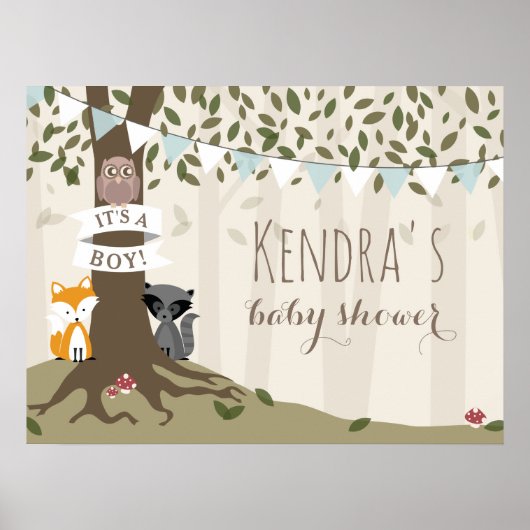 Woodland Creatures Boys Baby Shower Poster (Vorne)