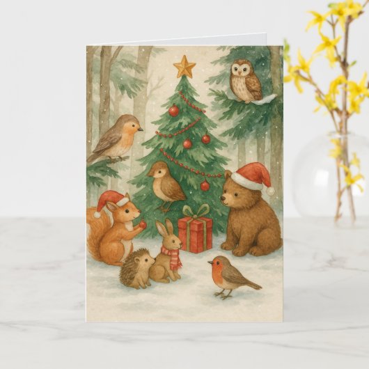 Woodland Creatures Custom Christmas Karte (Gelbe Blume)