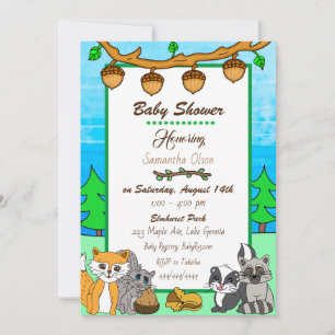 Woodland Creatures Forest Animals Baby Shower Einladung