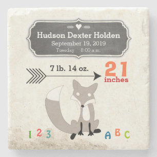 Woodland Creatures Fox Baby Stats Keepake halten Steinuntersetzer