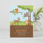 Woodland Critters Kinderdusche Einladung (Stehend Vorderseite)