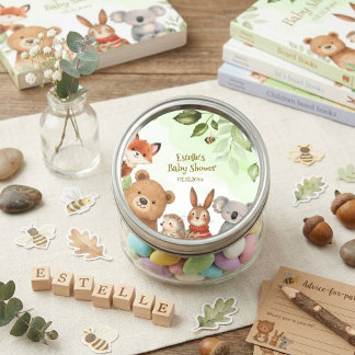 Woodland Cute Animals Greenery Baby Shower Runder Aufkleber