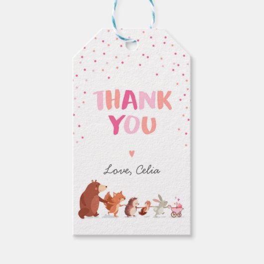 Woodland Dankeschön für das Geschenktag Pink Girl Geschenkanhänger (Vorderseite)