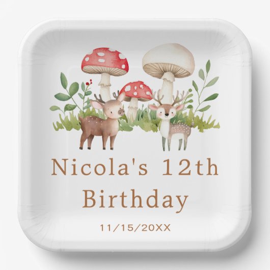 Woodland Dee Birthday Party Pappteller (Vorderseite)