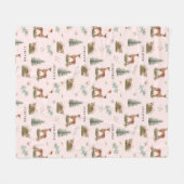 Woodland Deen Fawn Floral Baby Name Pink Fleecedecke (Vorderseite (Horizontal))