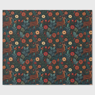 Woodland Deer and Flowers Holiday Gift Wrap Geschenkpapier