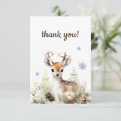 Woodland Deer Animal Baby Dusche Dankeskarte (Stehend Vorderseite)