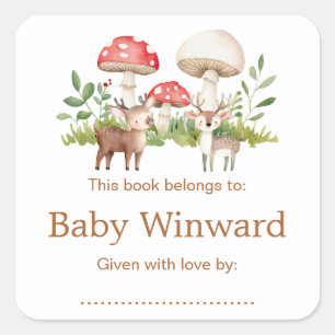 Woodland Deer Baby Dusche Buchzeichen Quadratischer Aufkleber