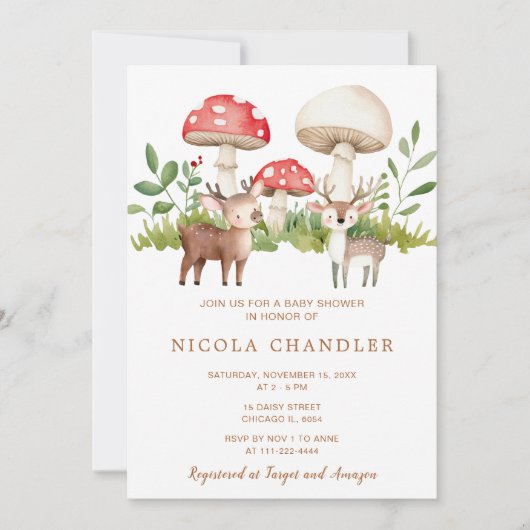 Woodland Deer Baby Dusche Einladung (Vorderseite)