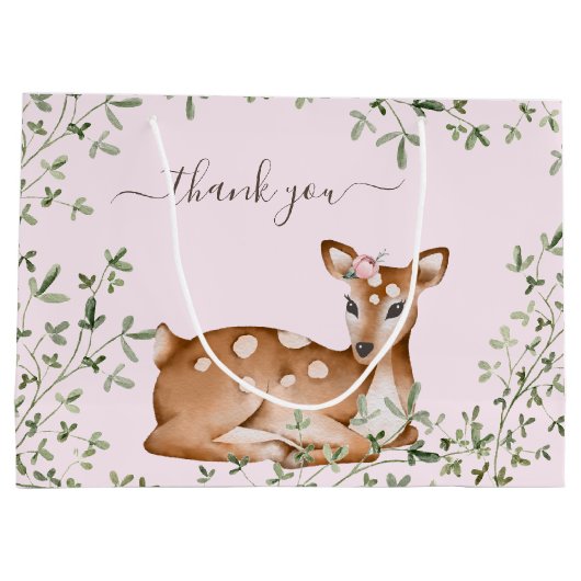 Woodland Deer Baby Dusche Große Geschenktüte (Rückseite)