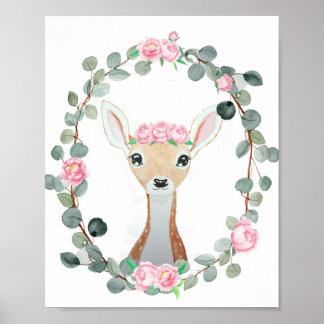 Woodland Deer Baby Girl Duft Poster
