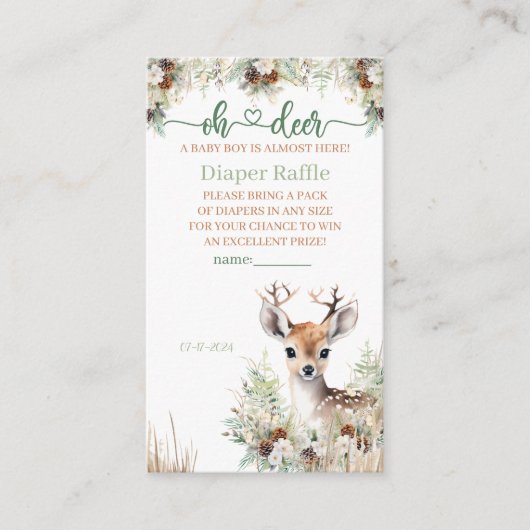 Woodland Deer Baby Shower Boy Diaper Raffles Begleitkarte (Vorderseite)