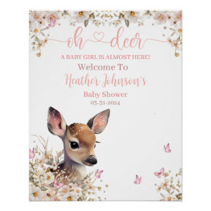 Woodland Deer Baby Shower Girl Poster