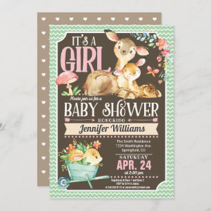Woodland Deer Baby Shower Invasion Girl Einladung