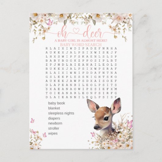 Woodland Deer Baby Showspiel Postkarte (Vorderseite)