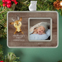 Woodland Deer Baby's 1. Weihnachts-Foto Ornament