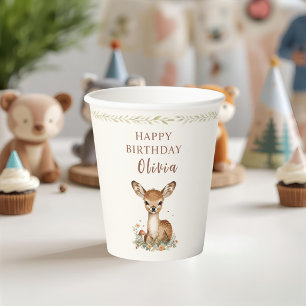 Woodland Deer Birthday Rustikale Waldtiere Pappbecher